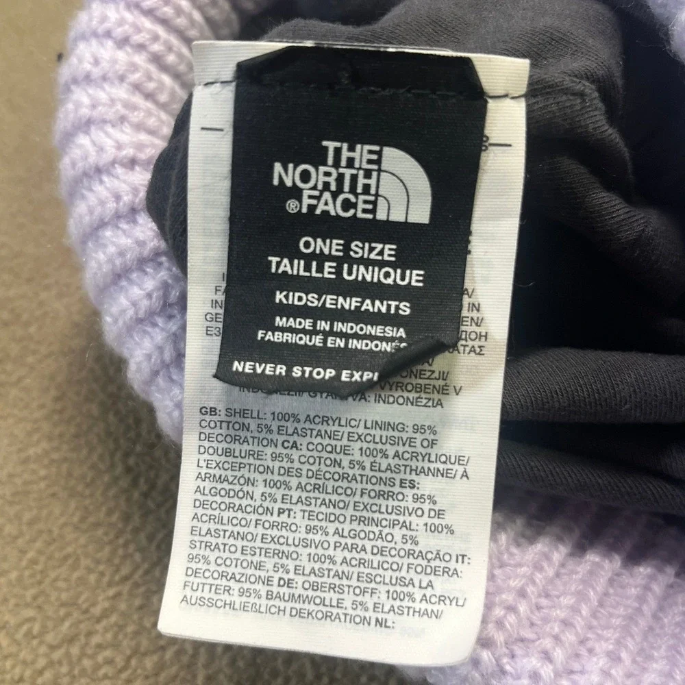 The North Face Kids Beanie Hat Lavender Purple Ribbed Knit Cuffed Logo‎ One Size
